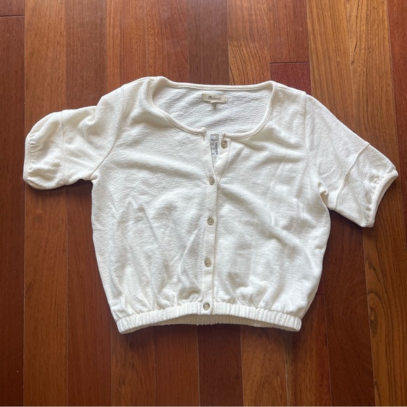 Madewell White Terry Button Down Short Sleeve Blouse - Picture 3 of 4